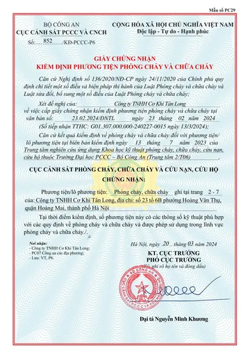 Trang đầu Giấy chứng nhận kiểm định TL-1000-E60