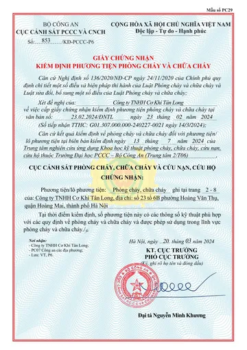 Trang đầu Giấy chứng nhận kiểm định TL-2000-E60