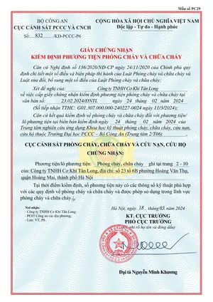 Trang đầu Giấy chứng nhận kiểm định TL-2500-E60
