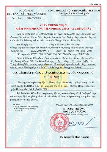 Trang đầu Giấy chứng nhận kiểm định TL-2500-E60